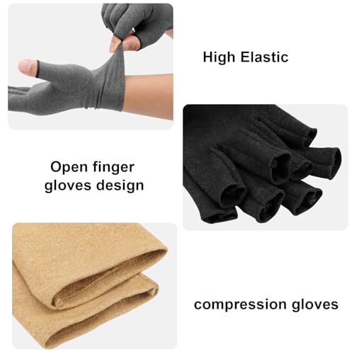 Senkary 3 Pairs Compression Arthritis Gloves Fingerless Carpal Tunnel Pain Relief Gloves for Women Men, Wrist Brace Hand Support for Swelling, Trigger Finger, Crocheting, Typing Black, Grey and Brown