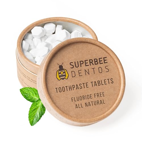 SuperBee Dentos Toothpaste Tablets & Dentos Floss, 100 Tabs, Fluoride Free & Eco Friendly, Travel Mouthwash Tablets, Sensitive Bites Kids Adults, Chewable Tablet, Spearmint