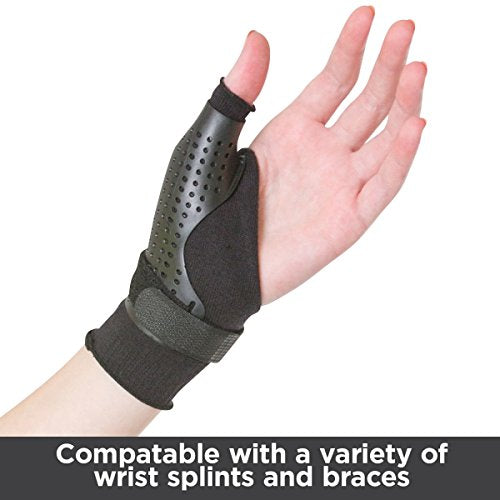 BraceAbility Thumb Brace Bundle - Hard Plastic Thumb Splint + Soft Undersleeve - Thumb Immobilizer Support for Arthritis, Tendonitis, Sprains Trigger Thumb, CMC Joint Relief (S-Left)
