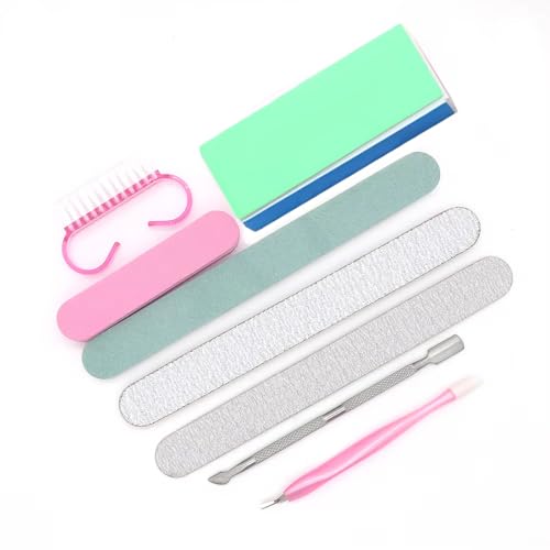 8Pcs Nail Manicure Care Tool Kit Set with Nails Buffer Block and Files, Dust Cleaning Brush, Pusher and Trimming Tools