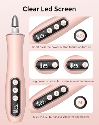 Cordless Nail Drill Electric Nail File, 10-in-1 Manicure Pedicure Kit Nail Grinder Set, 14000 RPM Rechargeable Acrylic Nail Tool, 10 Speeds LED Light LCD Display for Human, Toenails, Home(Pink) Pink
