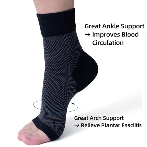 Ankle Compression Sleeve (Cushioned Heel & Firm Support) - Plantar Fasciitis Brace - Open Toe Compression Socks for Swelling, Sprain, Neuropathy, 20-30 mmHg Small 6 Pairs - Black