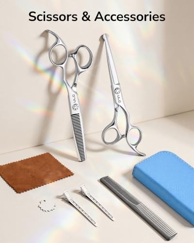 ULG Hair Cutting Scissors Kit for Toddlers, Kids & Adults, Safety Round Tip 8pcs Silver Set