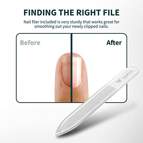 Nail Clippers with Catcher, No Splash Fingernail Toenail Clippers with Sharp Curved Blade and Glass Nail File, Wide Jaw Opening Stainless Steel Nail Cutter Trimmer for Seniors Adult Men Women Silver