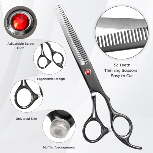 Wenshall Professional Hair Cutting Scissors Japanese 440C Stainless Steel 7.8 Inch Straight Thinnin Shears Tools for Mother Father Friends' Christmas Gift, Black