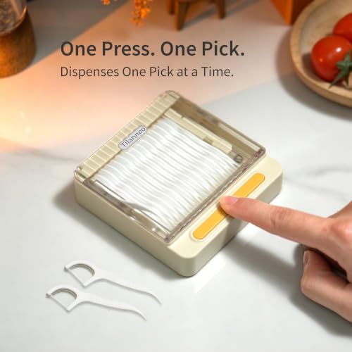 One-Press Refillable Floss Pick Dispenser with 90 Mint Picks White