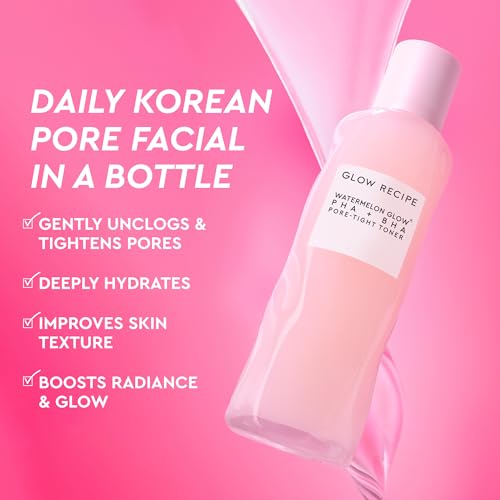 Glow Recipe PHA + BHA Face Toner, Korean Exfoliating Toner for Pores, Gentle Chemical Exfoliant + Hydrating Toner, Watermelon, Cactus Water + Glycerin (150ml) 5 Fl Oz (Pack of 1) Full Size