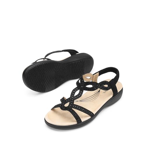 DREAM PAIRS Women's Orthopedic Walking Flat Sandals 7 Black