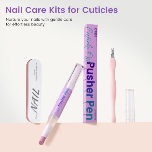 Cuticle Pusher Oil Pen for Nails, 3 in1 Ceramic Cuticle Remover with Oil Lavender