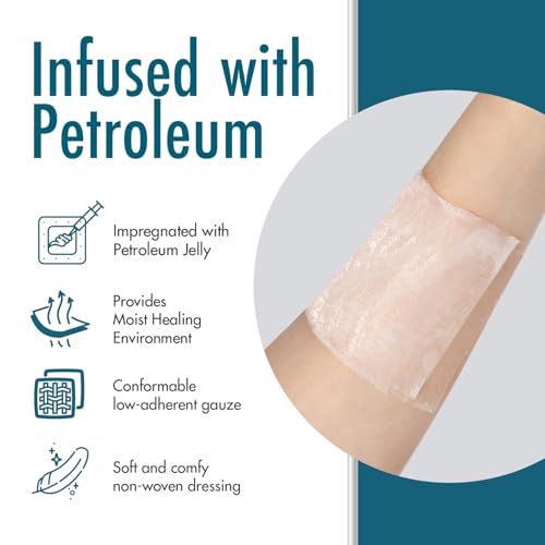 Dynarex Dürma+ Petroleum Gauze Dressings - Sterile Non-Adherent Impregnated Gauze Pads - Maintains Moist Environment and Minimizes Sticking - 3" x 9" - 50 Per Box 50 Count (Pack of 1)