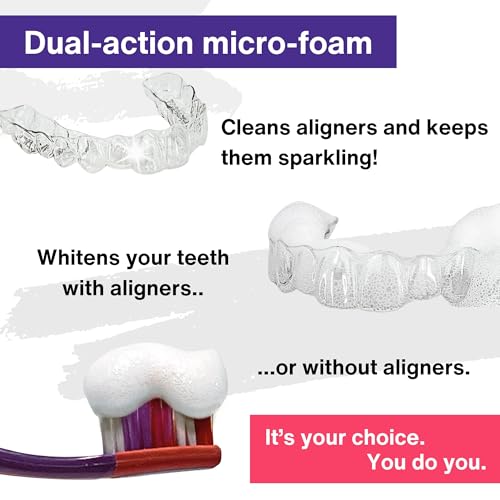 Dual-Action Stain Removal Aligner/Retainer Cleaner and Teeth Whitening Foam- Hydrogen Peroxide-Good for Invisalign, ClearCorrect, SmileDirectClub, Byte -Oral Care-Foam Toothpaste, 2-Pack 2 Pack
