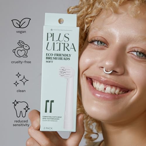 PLUS ULTRA Oral-B Compatible Electric Toothbrush Replacement Heads 4 Pack – Soft Bristles for Sensitive Teeth – Made with Recycled Plastic and Eco-Friendly 1 Count (Pack of 4)