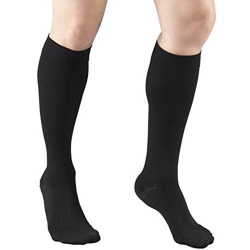Truform 20-30 mmHg Compression Stockings for Men and Women, Knee High Length, Closed Toe Black X-Large (1 Pair) Microfiber Knit