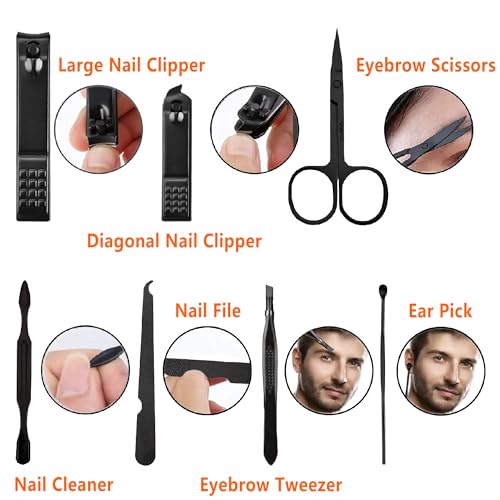 Manicure Set Men Nail Clipper Set Personal Care Nail Grooming Kits Travel Nail Care Set Manicure Tools Fenlebeneil Nail Clippers Pedicure Kit Basic Nail Care Tools Gift for Men Women Small-8Pcs Black-orange