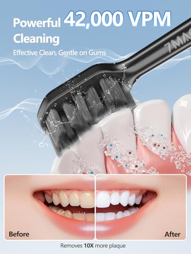 7MAGIC Sonic Electric Toothbrush, 180-Day Runtime, 42000VPM, 8 Heads, Black