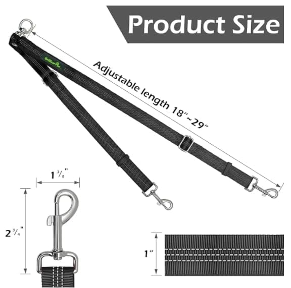 Double Dog Leash, Two Dog Leash Splitter, Adjustable Length and Tangle Free, Heavy Duty Walking Training Dual Dog Leash Extension for Medium and Large Dog, Black Medium+Large - BeesActive Australia