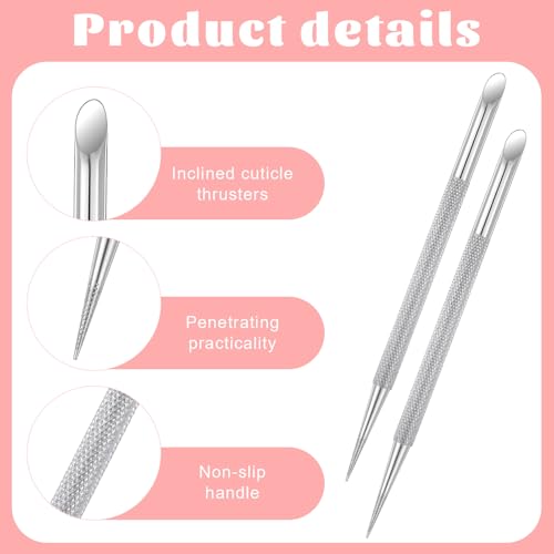 2 PCS Nail Cuticle Pusher Pen, Metal Double Ended Tools for Nails, Stainless Steel Cuticle Pusher Nail Dotting Pen, Professional Cuticles Remover Tool for Manicure Pedicure Nails Art Care Tools