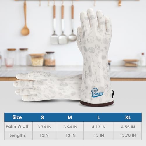 Oven Gloves with Fingers Heat Resistant Waterproof Long Sleeve for Cooking Grilling Baking Barbecue in Kitchen for Men & Women White Medium