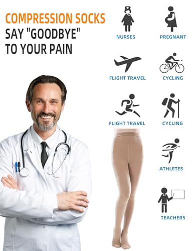 ZCLIKE® Medical Compression Pantyhose Closed Toe Stockings for Women&Men 20-30mmHg All-Season Comfort Advanced Support for Varicose Veins Edema DVT Plus Size 5XL Beige
