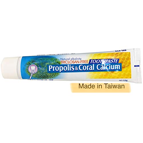 Natural Fluoride Free Propolis Toothpaste Anti-Plaque Triclosan Free No Preservative, No Artificial Sweetener, No Chemical, with Okinawa Coral Calcium 120g (4.2 oz) Made in Taiwan (3) 3