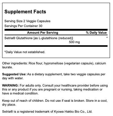 Swanson Ultra L-Glutathione 250 mg, 60 Veg Capsules | Features Setria Glutathione to Increase Glutathione Levels, Supports Healthy Detoxification and Immune Health, Antioxidant