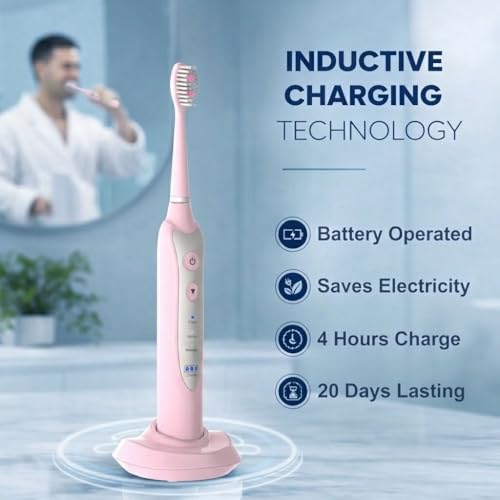 Sonic Electric Toothbrush for Adults - Rechargeable Power Toothbrush with 5 Soft Bristle Heads, Travel Case, 3 Cleaning Modes & Smart Timer, IPX7 Waterproof Pink