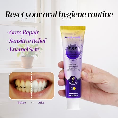 3PCS Purple Whitening Toothpaste -Tone-Up Formula,Stain Remover, Plaque Remover,Appropriate for Sensitive Teeth-150MIN Mint Bubble Mint 1.23 Ounce (Pack of 3)