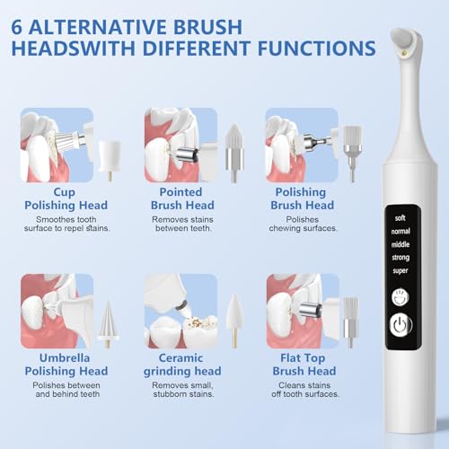 Teeth Whitening Polisher Kit, 6 Heads, 5 Modes, USB-C LED Cleaning Tool