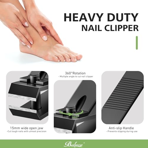 Heavy Duty Straight Blade Nail Clippers for Thick Toenails, Professional Stainless Steel Fingernail Toenail Clippers Trimmers - Thick Wide Jaw Toe Nail Clippings for Seniors, Men & Women (Black) Black