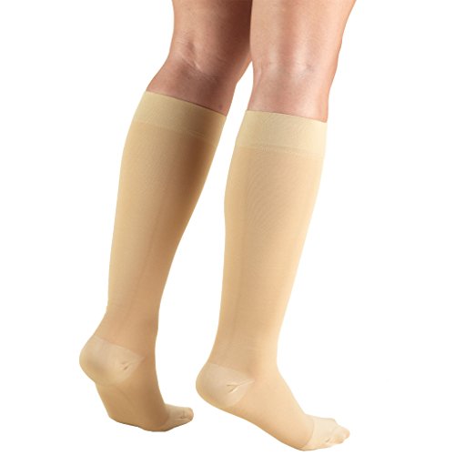 Truform 20-30 mmHg Compression Stockings for Men and Women, Knee High Length, Closed Toe Beige Medium (1 Pair) Microfiber Knit