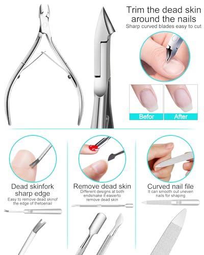7pc Ingrown Toenail Remover Pedicure Tools Kit, Nail Clippers, File and Lifters Set for In Grown nails Removal, Professional Surgical Stainless Ingrown Toenail Tool Under Nail Cleaner