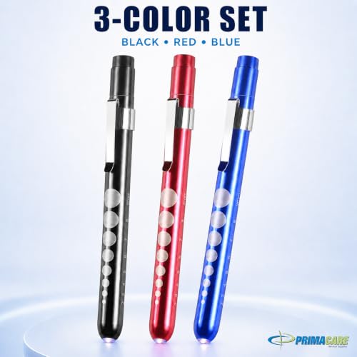 Primacare DL-9326 LED Medical Pen Lights for Nurses, Pupil Gauge, 3 Pack