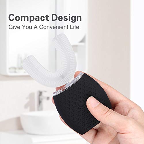 Ultrasonic Automatic Toothbrush, Ultrasonic U-Shaped Toothbrushes for Adult, 360° Mouth Cleaning, Electric ToothBrush with Automatic Timer, Wireless Charging Teethbrush Kit for Travel Or Home (Black) Black