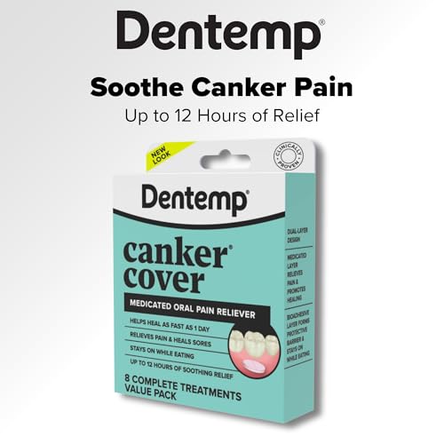 Dentemp Canker Cover Mouth Sore Treatment - Oral Pain Relief for Canker Sores & Mouth Irritation - Fast-Acting Pain Relief Tablets for Adults - Value Pack of 2 (16 Count) 8 Count (Pack of 2)