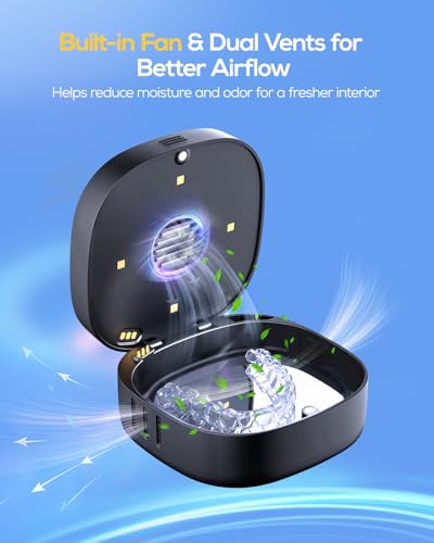 Nulaxy UVC Retainer Case with Fan, Dual Vent Holes & Built-in Mirror, Black