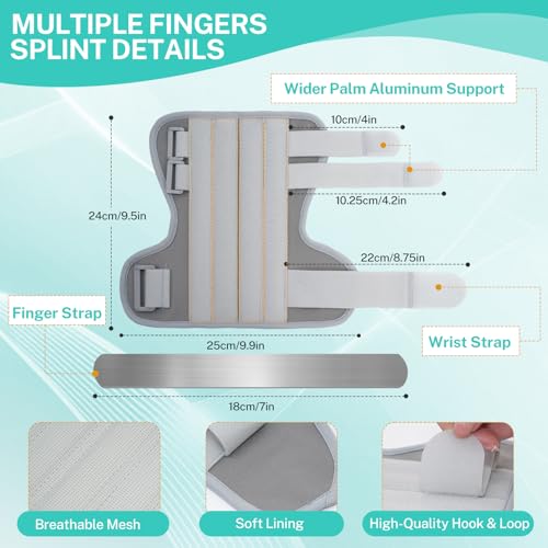 Multi Finger Support Hand Brace, Adjustable Splint for Index Middle Ring Pinky, Universal Stabilizer for Multiple Fingers, Reversible Left or Right Hand