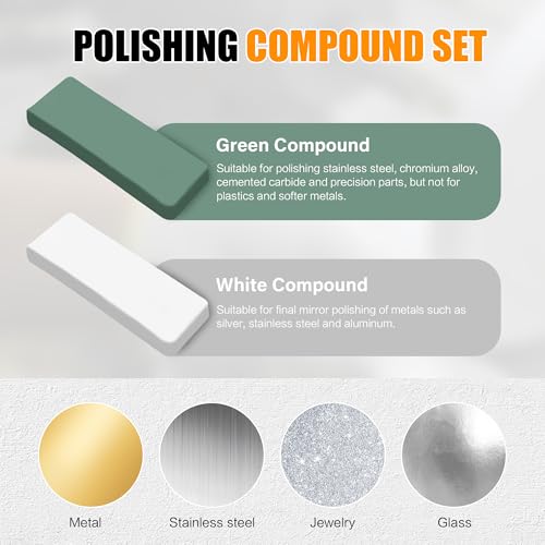 6 Inch Buffing Wheel for Bench Grinder, Polishing Wheel Kit with Polishing Compounds, Cotton Buffing Pads for Jewelry, Metal, Aluminum, Wood, Jade, Stainless Steel, Glass, Plastic Polish 0.157" Arbor Hole
