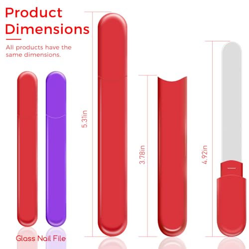 WOKOTO 2 Packs Glass Nail File with Case for Nail Shaping & Polishing, Red & Pinkish Purple Double Sided Transparent Crystal Diamond Fingernail Files Glass Nail Buffer for Natural and Acrylic Nails