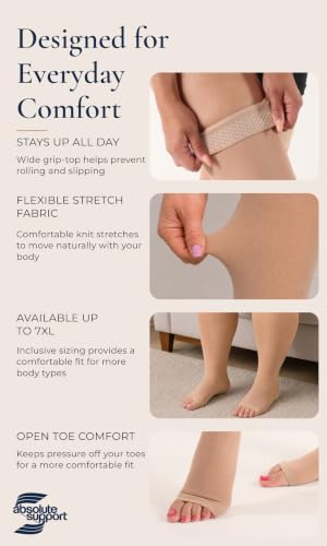 ABSOLUTE SUPPORT Thigh High Compression Stockings 20-30mmHg Beige/5XL 5X-Large