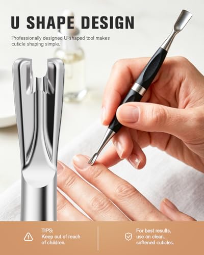 FERYES 2-in-1 Professional Cuticle Pusher & Remover Tool with Non-Slip Silicone Handle, Stainless Steel Nail Cleaner Tool for Manicure, Cuticle Remover Tool for Home & Salon Use-Black Black
