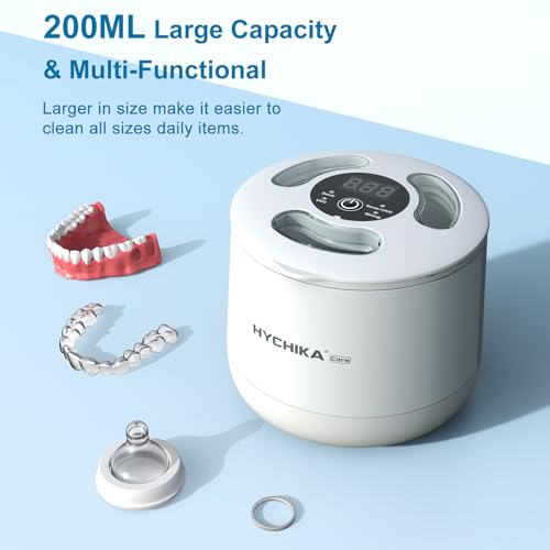 HYCHIKA Ultrasonic Retainer Cleaner Machine with UV,4 Modes,45kHz,200ML Dental Clean Pod for Retainers,Night Guards,Dentures etc.,Iceberg White