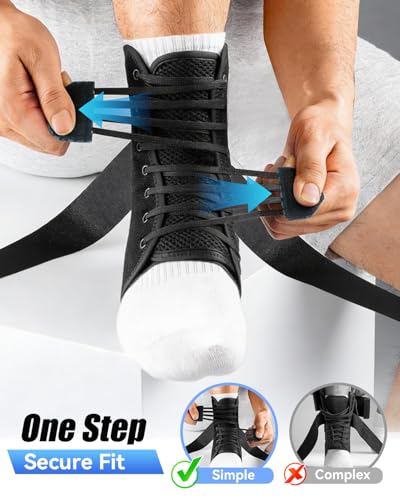 Ankle Brace for Sprained Ankle, Quick Lace-Up Ankle Support Medium Black