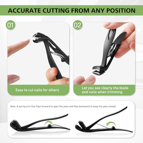 BALUCA Toenail Clippers for Thick Nails for Seniors, Straight Fingernail Clippers and Angled Head Large Toe Nail Clippers with Wide Opening Nail Cutter for Men & Women, Black