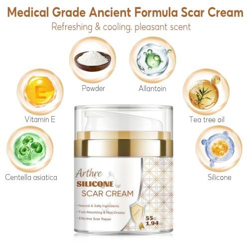 Advanced Silicone Scar Gel Cream, Professional Scar Removal Treatment for C-Section Surgery, Injury, Acne, Burn, Keloid & Stretch Marks, Works on Both Old and New Scars, 55g (1.94 Oz)