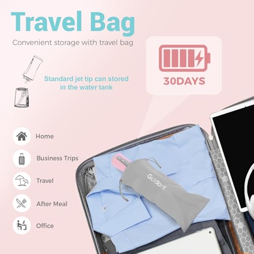 2026 Upgrade 350ML Cordless Water Flosser for Teeth Cleaning & Travel Bag, Dental Flosser Teeth Pick with 5 Modes & 5 Tips, Rechargeable Electric Flosser for Braces, Travel & Home (Pink) Pink