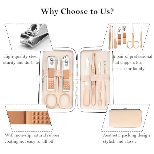 Manicure Set, Nail Clipper Kit, Nail Clipper Set, Nail Care Kit, 8 In 1 Professional Manicure Kit Personal Care, Stainless Steel Facial Pedicure Care Tools, Grooming Kit for Women Men Rose Gold