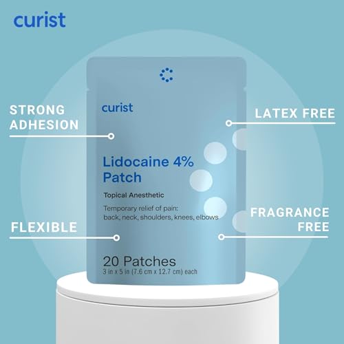 Curist Lidocaine Patches 4% Topical Pain Relief (20 Patches) Super Stick 20 Count (Pack of 1)