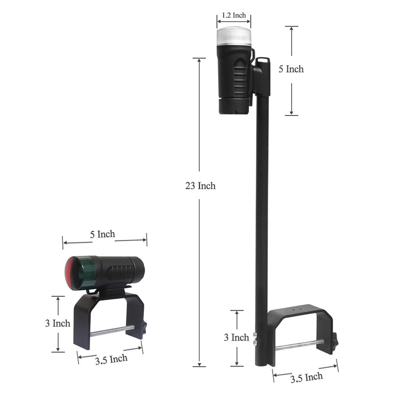 Portable Battery Power Boat Navigation Light - Bow and Stern for Pontoon and Small Boat (Black) Black