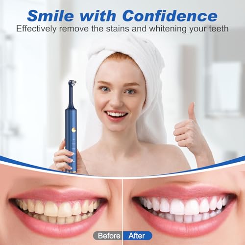Tooth Polisher, Tooth Whitening Kit for Teeth Cleaning and Whitening, Rechargeable Teeth Polisher for People/Pets,Teeth Cleaning Kit with 5 Brush Heads,4 Speed Modes and LED Light, Waterproof(Blue) Blue