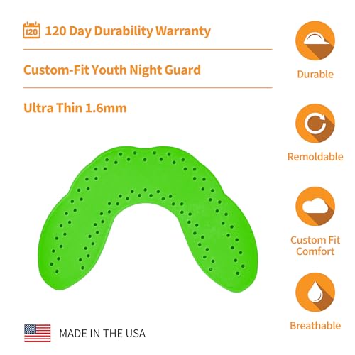 SOVA Junior Night Guard with Case, Spring Green - 1.6mm Thin - Custom-Molded Fit - Protects Against Nighttime Teeth Grinding & Clenching - Odor & Taste Free - Remoldable Up to 20 Times - Non Toxic